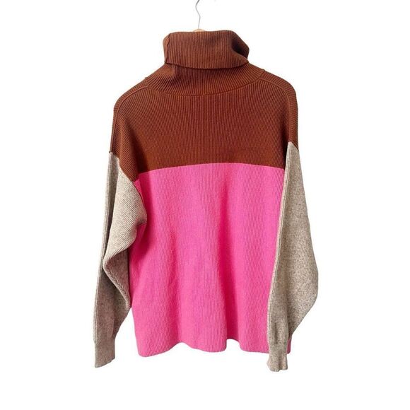 Free People Softly Structured Colorblock Turtleneck Oversized Sweater XS - Picture 2 of 4